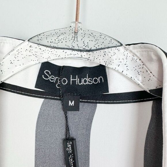 SERGIO HUDSON | NEW Silk Button Down Black/White Stripe Blouse Women’s Size M - Picture 8 of 12